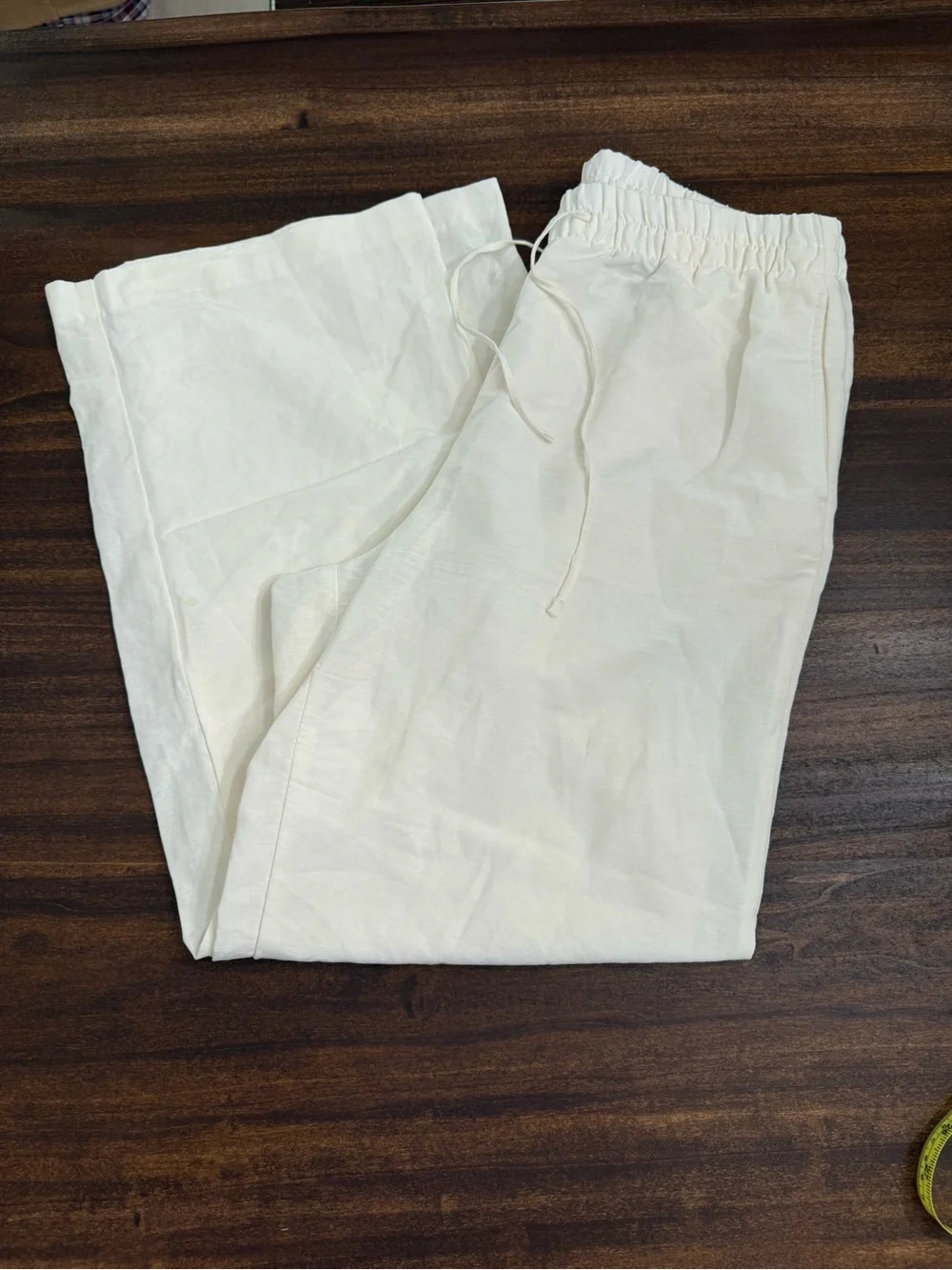 H&M Wide Leg Drawstring Pants in Cream